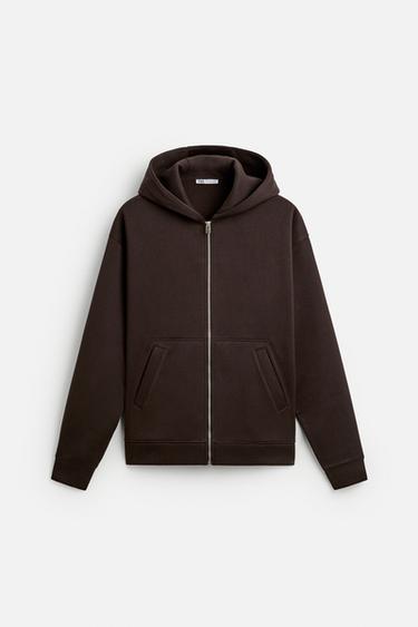 SUDADERA CAPUCHA CREMALLERA - Tabaco de Zara