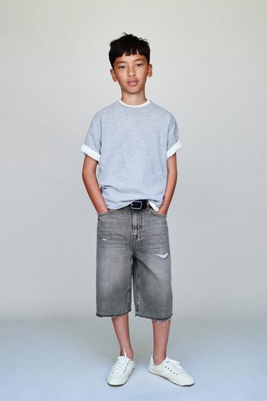 ДЖИНСОВЫЕ ШОРТЫ WIDE FIT С РАЗРЕЗАМИ — СВЕТЛО-СЕРЫЙ от Zara