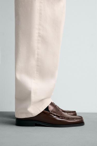 Zara LEATHER PENNY LOAFERS - Burgundy Red - Image 0