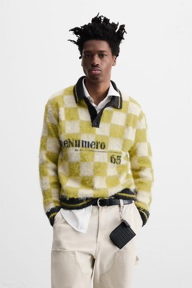 TEXTURED CHECK KNIT POLO SHIRT - Oil by Zara