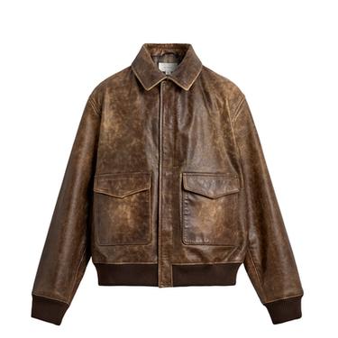 Zara VINTAGE EFFECT LEATHER JACKET - Tobacco
