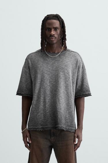 CAMISETA LAVADA PUNTO - Gris antracita de Zara