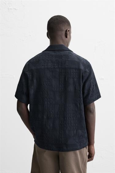 CHEMISE RELAXED FIT JACQUARD - Bleu marine de Zara - Image 2