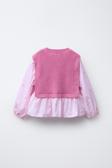 HEART EMBROIDERY SHIRT WITH KNITTED VEST - Pink by Zara - Image 1