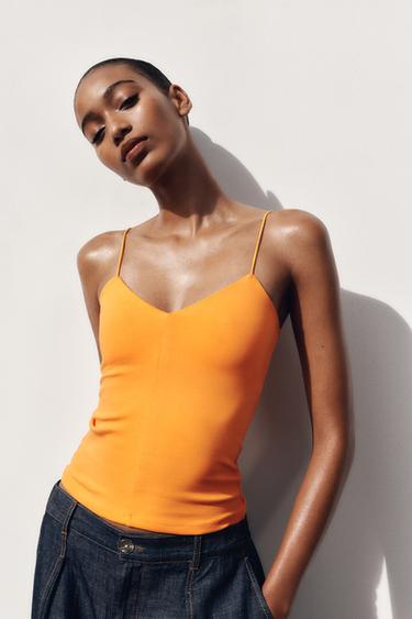 TOP IN COTONE CON SPALLINE - Arancione di Zara