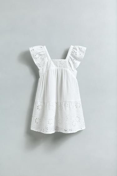 ROBE À TEXTURE FLEURS BRODÉES - Blanc de Zara - Image 4