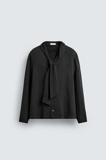 FLOWING SHIRT WITH BOW - Black by Zara