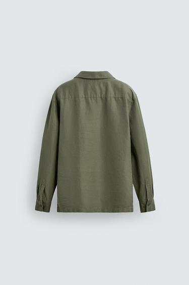 RELAXED FIT LINEN BLEND OVERSHIRT - washed green by Zara - Image 7