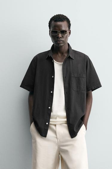 CAMISA ESTTRUCTURA BOLSILLO - Carbón de Zara