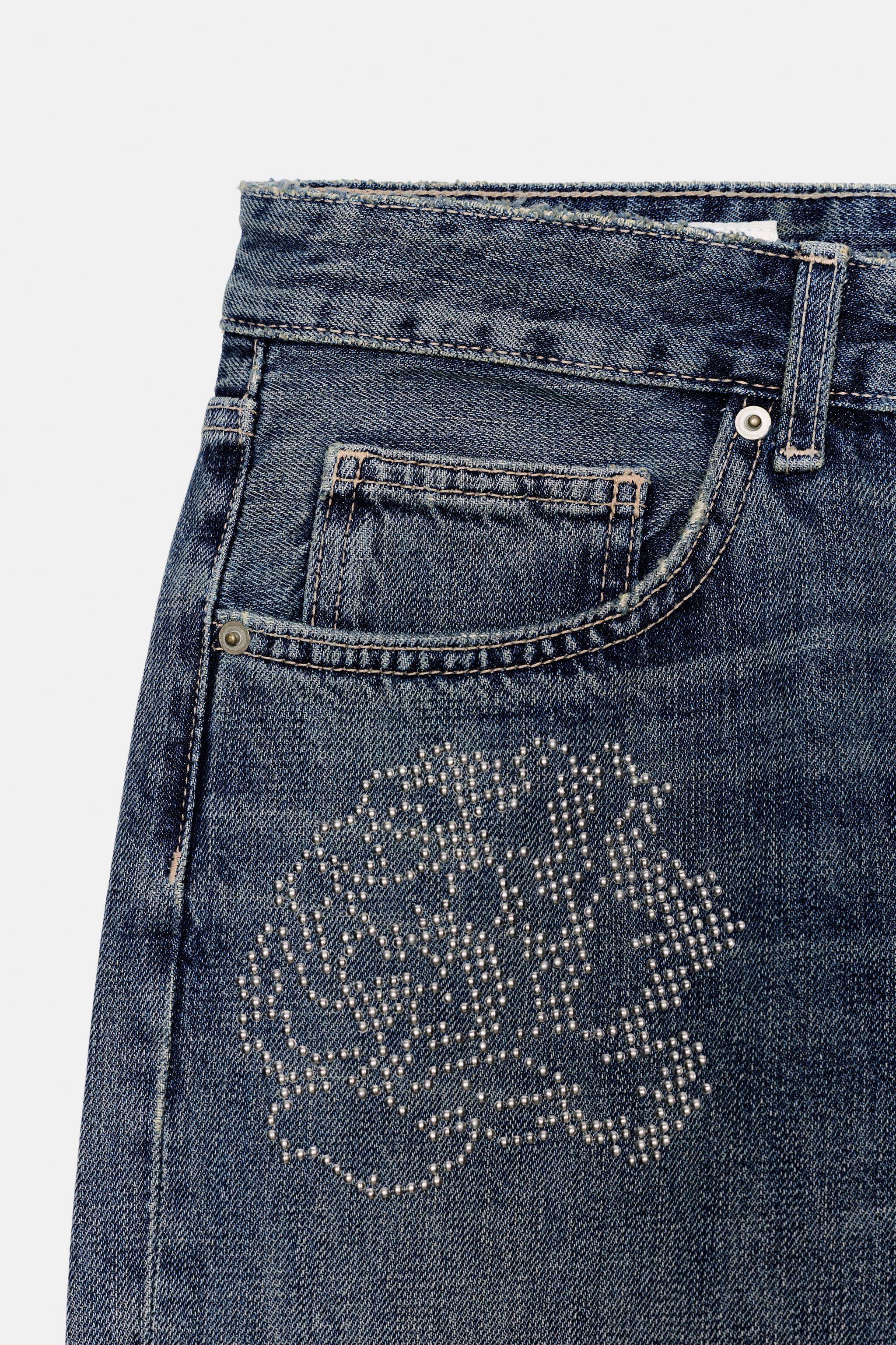 HIGH-WAIST BARREL TRF FLORAL JEANS