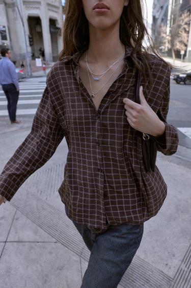 CAMISA OVERSIZE CUADROS - Marrón / Crudo de Zara