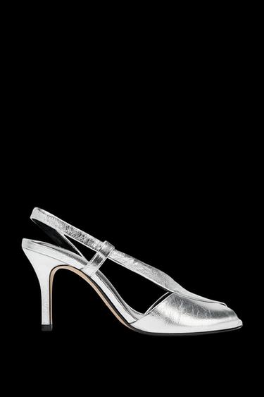 Zara OPEN-TOE LEATHER SANDALS - Silver - Image 0