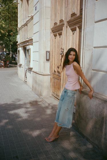 Zara BOW STRAP TOP - Faded pink