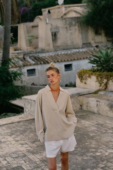 OVERSIZE LINEN BLEND BLOUSE - Light beige by Zara