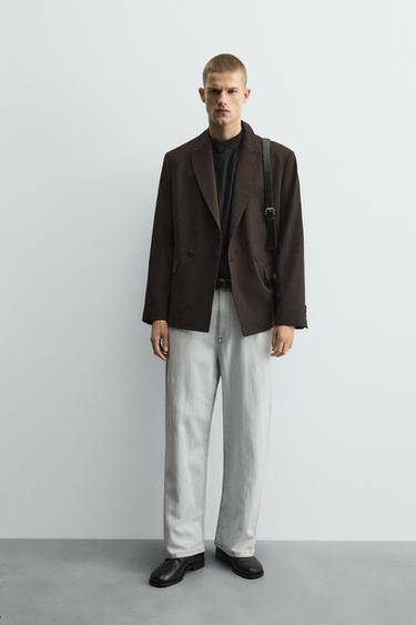 DOUBLE-BREASTED WOOL BLEND SUIT BLAZER - brown vigore by Zara - Image 0