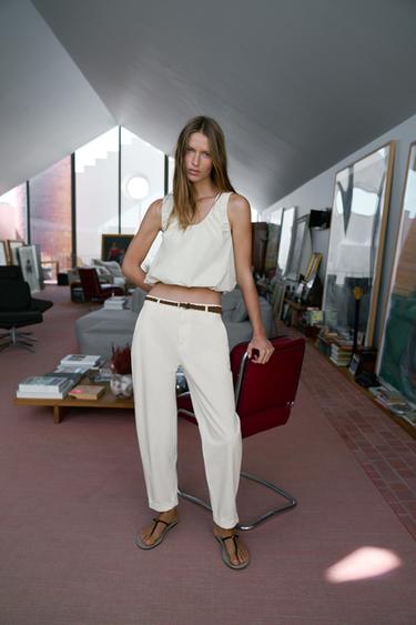 CHINO TROUSERS WITH BRAIDED BELT - Ecru by Zara