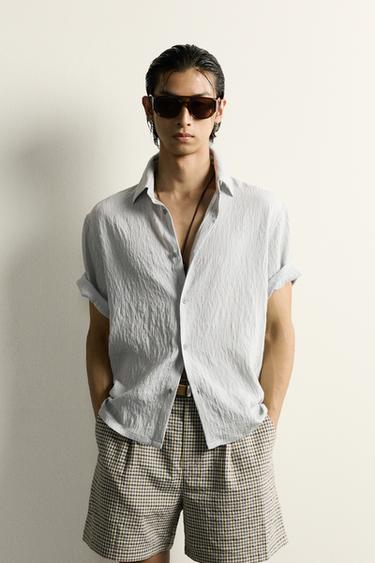 TEXTURED RELAXED FIT FLOWING SHIRT - White / Grey by Zara