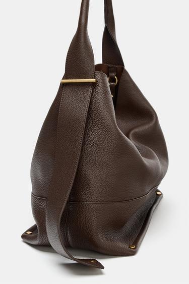 MAXI SAC SEAU EN CUIR - Marron de Zara - Image 8