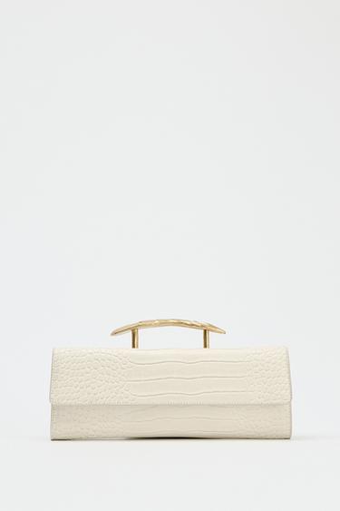 CLUTCH BAG GOLD METAL HANDLE - white by Zara