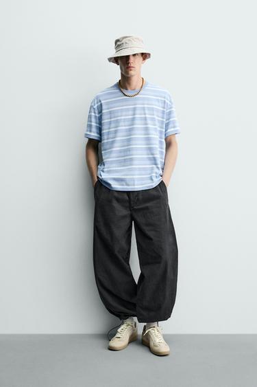 Zara WASHED STRIPED T-SHIRT - Light blue - Image 0