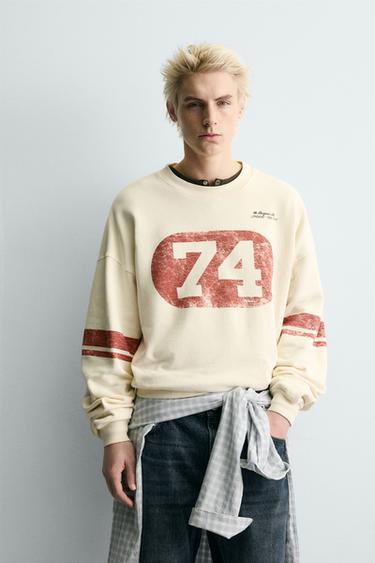 WASHED SWEATSHIRT WITH CONTRAST PRINT - Oyster-white by Zara