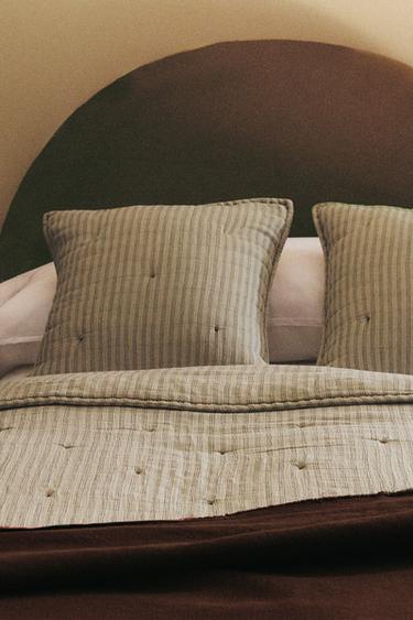 CHILDREN'S COTTON QUILT WITH THIN STRIPES - Green by Zara