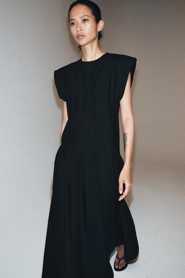 Zara PLEATED POPLIN DRESS ZW COLLECTION - Black