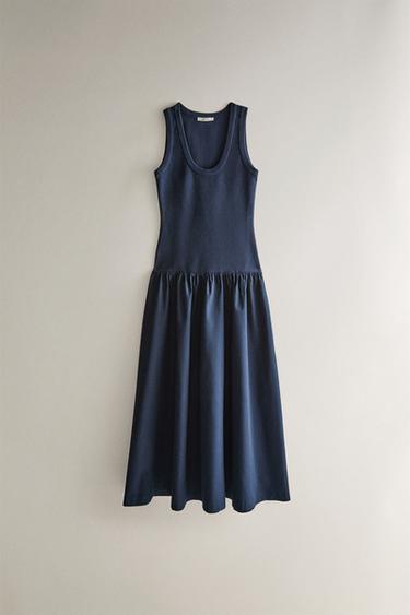 Zara FLARED MIDI DRESS - Navy blue - Image 0