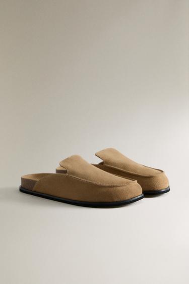 LEATHER MULE CLOG SLIPPERS - Taupe Grey by Zara - Image 1