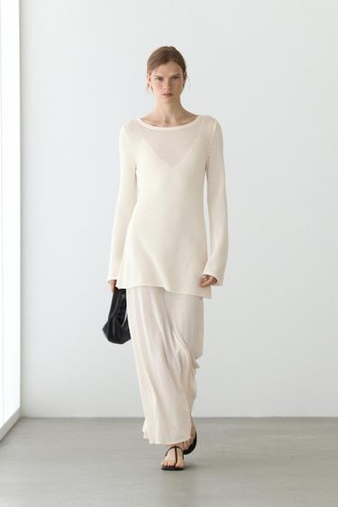 Zara Double-layer knit dress with long sleeves - Ecru - Image 0