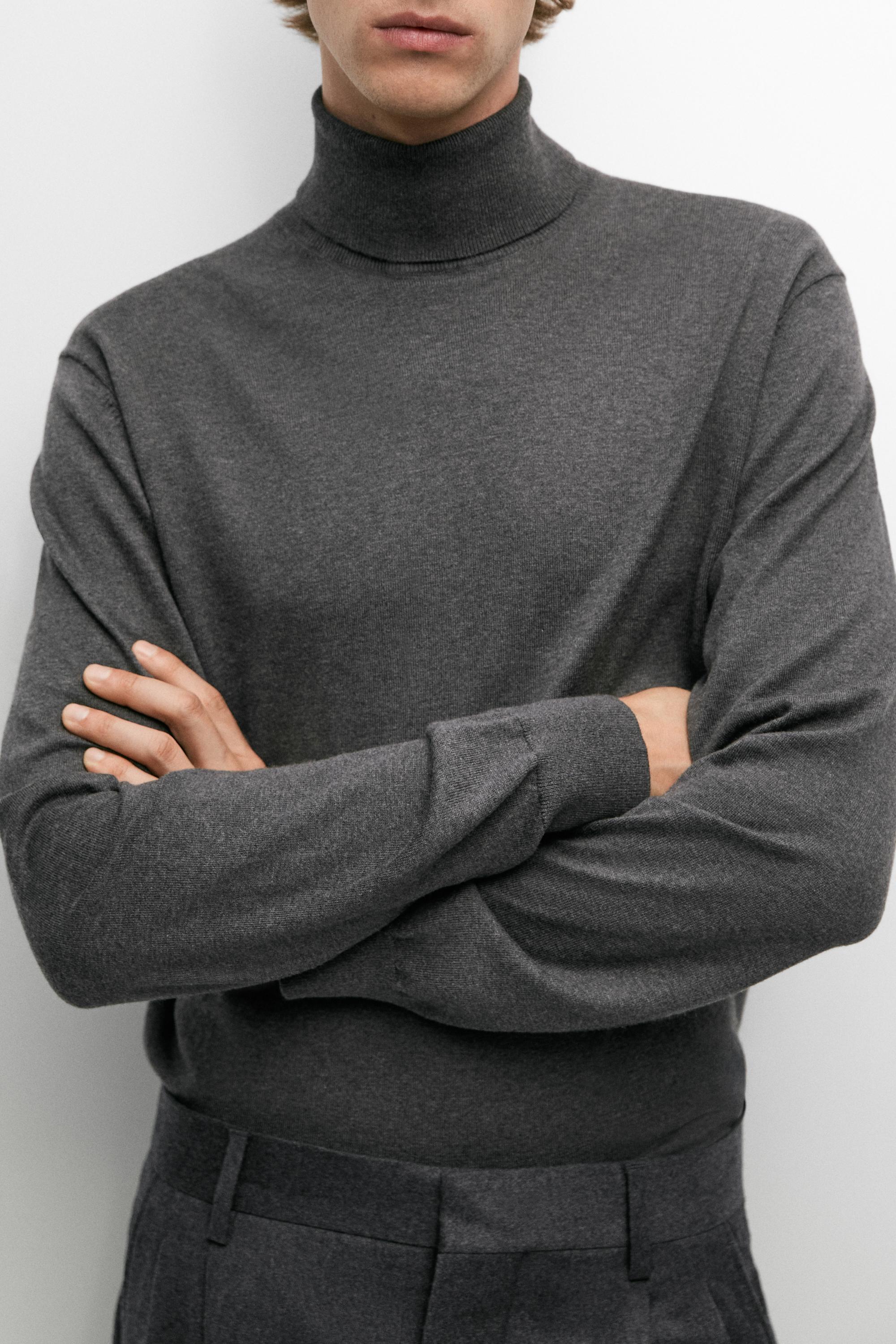 Cotton blend knit high-neck sweater