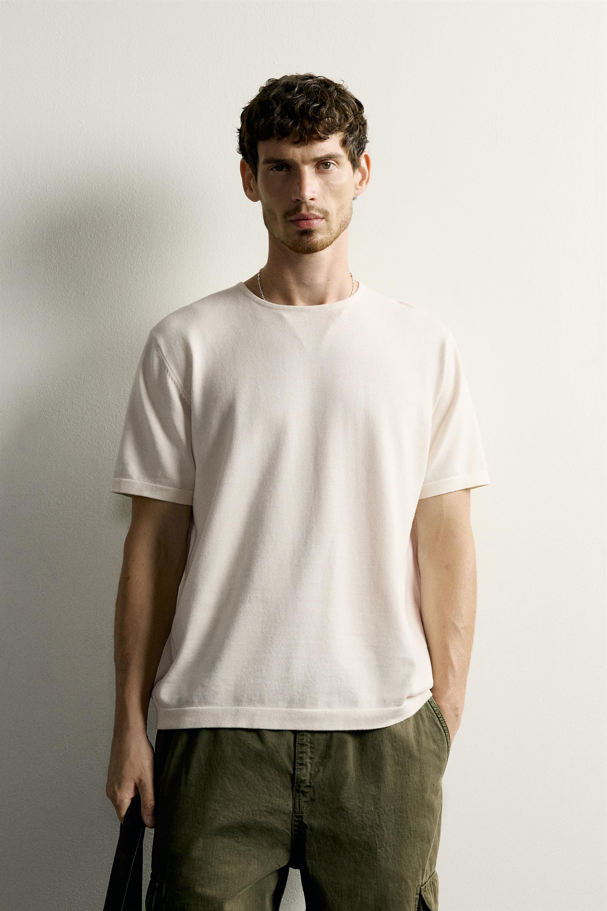 REGULAR FIT KNIT T-SHIRT — Ecru