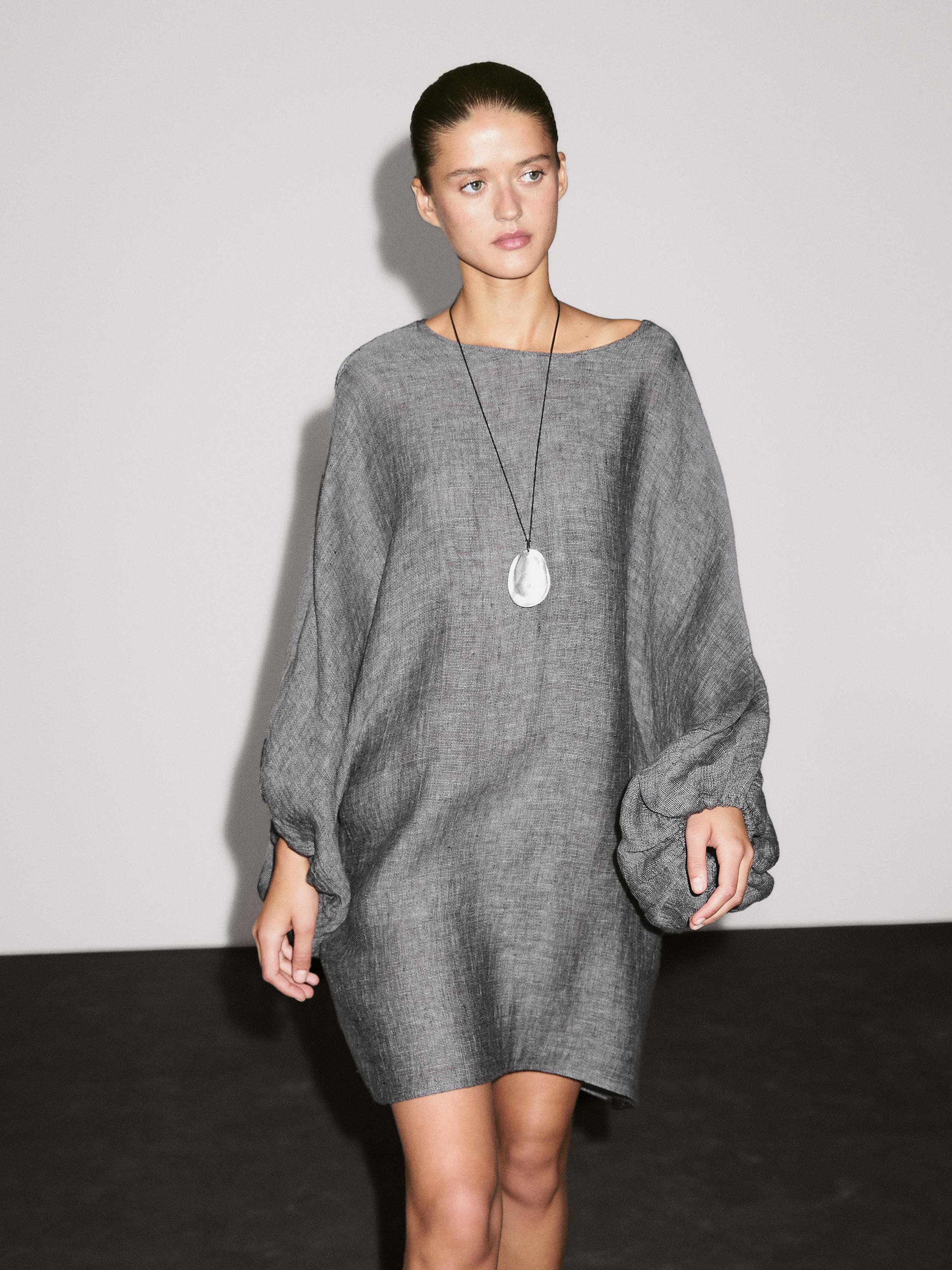 Robe courte manches fantaisie 100 % lin