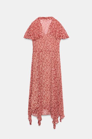 ROBE IMPRIMÉE FLEURS ZW COLLECTION - Rouge / Blanc de Zara - Image 5