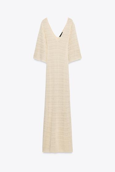 ROBE LONGUE EN MAILLE POINTELLE - Beige de Zara - Image 6
