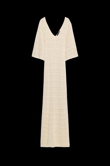 VESTIDO LARGO PUNTO POINTELLE - Beige de Zara - Imagen 0