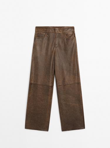 Zara Distressed nappa leather trousers - Brown - Image 0