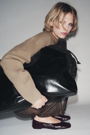 LEATHER BALLET FLATS LIMITED EDITION - Chocolate Brown by Zara