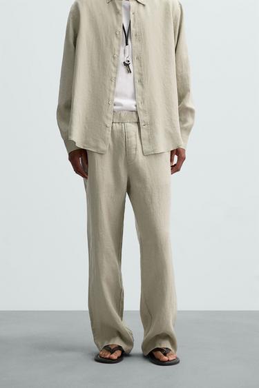 Zara LINEN PANTS IN 100% LINEN - Light beige