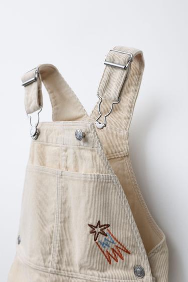 LONG CORDUROY DUNGAREES WITH EMBROIDERY - Light beige by Zara - Image 2