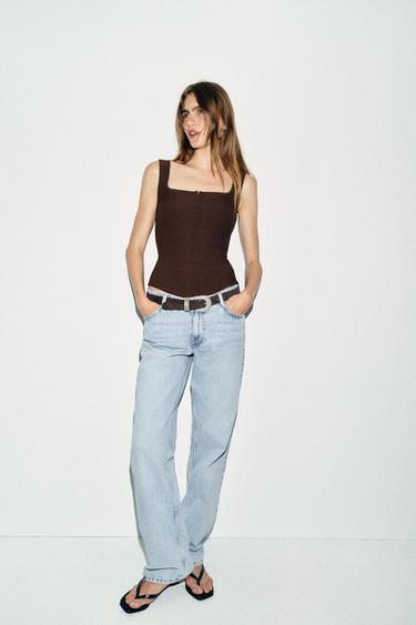 Zara PLETENI TOP KORSET – Smeđa