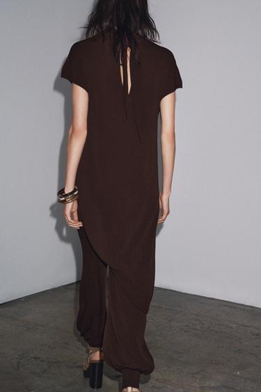 ROBE TUNIQUE MIDI AVEC NŒUD - Marron foncé de Zara - Image 4