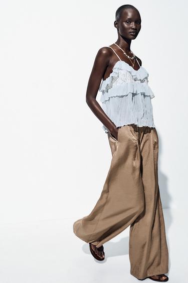 Zara TOP S VOLANIMA I EFEKTOM NABORA – pastelno plava – Slika 0