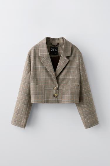 CROPPED CHECK BLAZER - camel by Zara