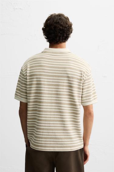 STRIPED JACQUARD POLO SHIRT - camel by Zara - Image 2