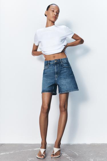 Z1975 MOM-FIT HIGH-WAIST SHORTS - Blue by Zara