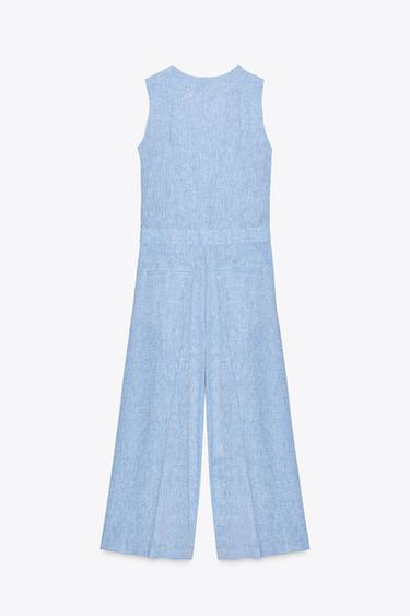 LINEN BLEND WAISTCOAT JUMPSUIT - Light blue by Zara - Image 6