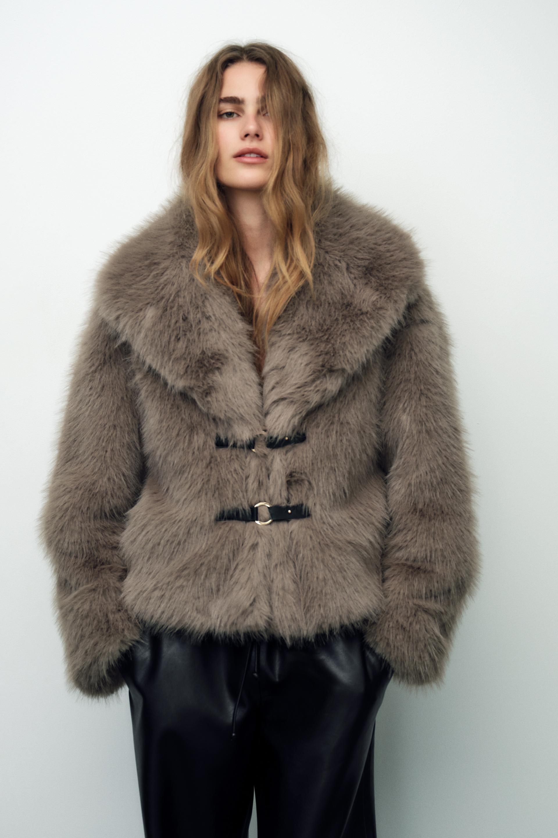 FAUX FUR SHORT COAT Brown Taupe ZARA United States