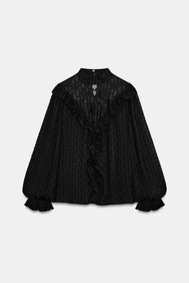 LACE DOTTED MESH SHIRT - Black by Zara