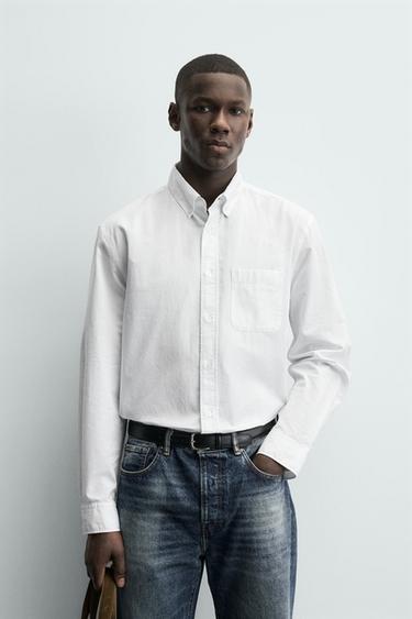 SOFT COTTON SHIRT - White / Sky blue by Zara
